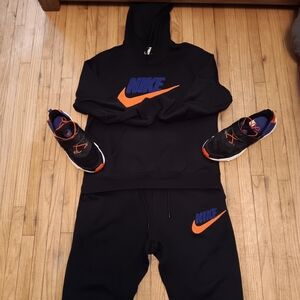 Nike Black and Orange Sweatsuit with Sneakers